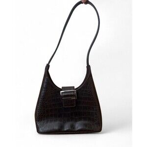 Nine West Vintage Y2K Mini Shoulder Bag Purse Dark Brown Faux Crocodile Leather